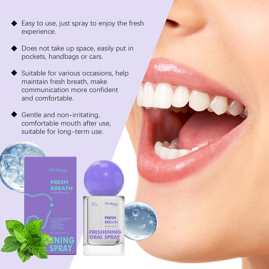 Long Lasting Mint Oral Spray Portable Mouth Breath Freshener for Adults Freshness Oral Care Products Sprayer Travel-Sized 20ml